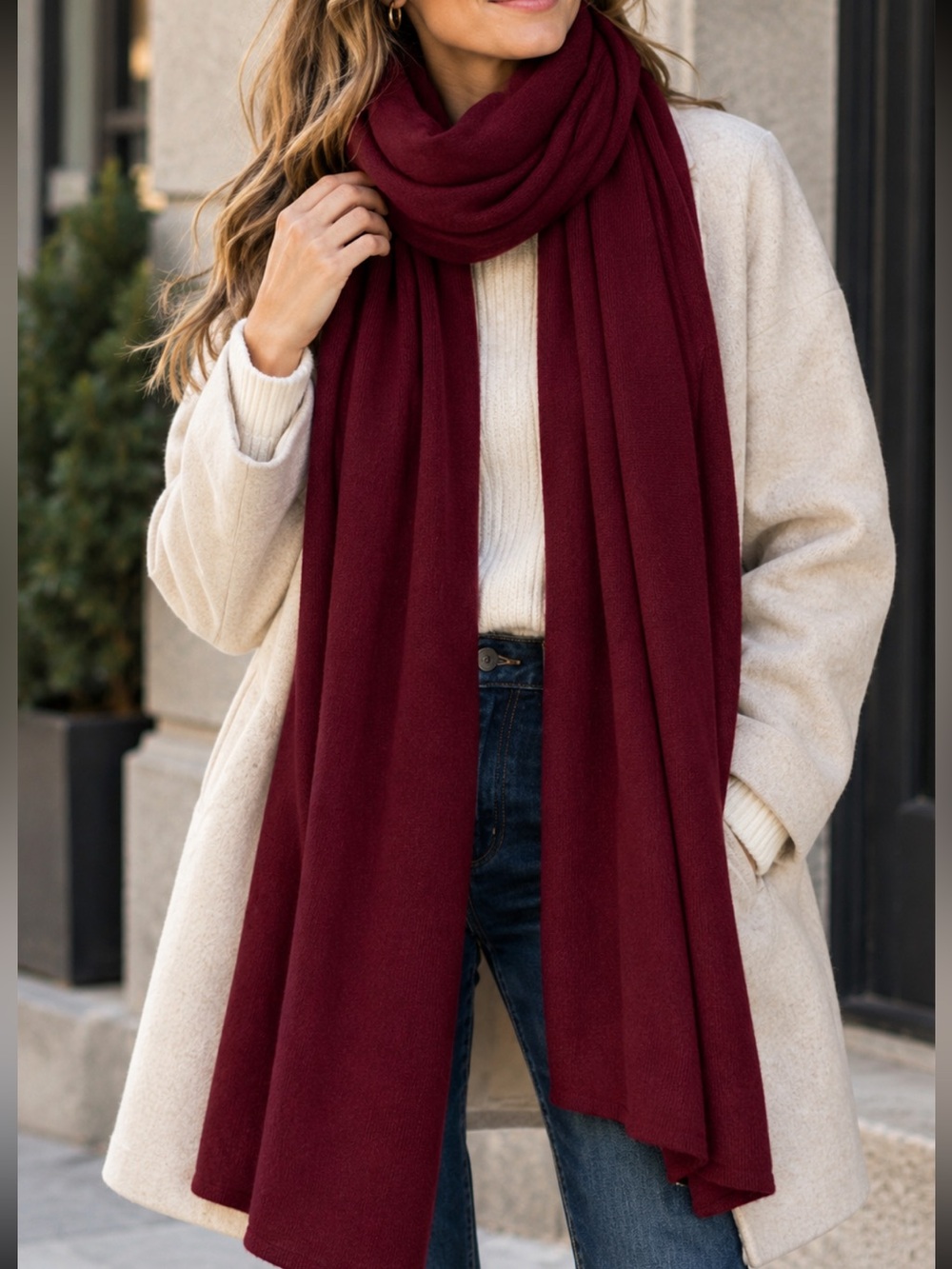 Charter Club Cashmere Deep Wine Red Long Cozy Scarf Wrap